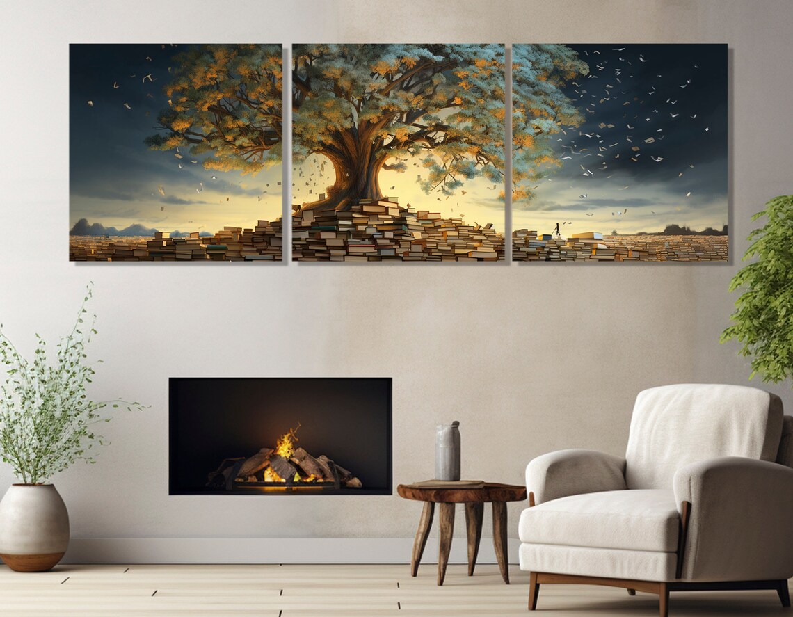 Tree Of Knowledge Growing From Stacked Books Library Reading Art Poster - Image 4