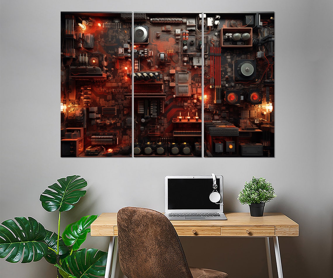 Abstract Microcircuit Print Motherboard Chip Art Engineer Gift Circuit Painting Chip Print
