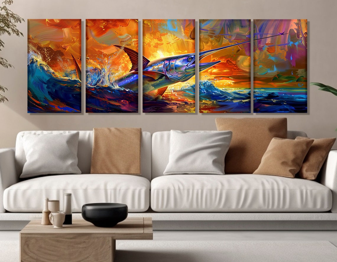 Colorful Marlin Print Fishing Wall Art Marlin Painting Fisherman Gift Fishing Decor Fishing Print Framed And Ready To Hang - Image 2