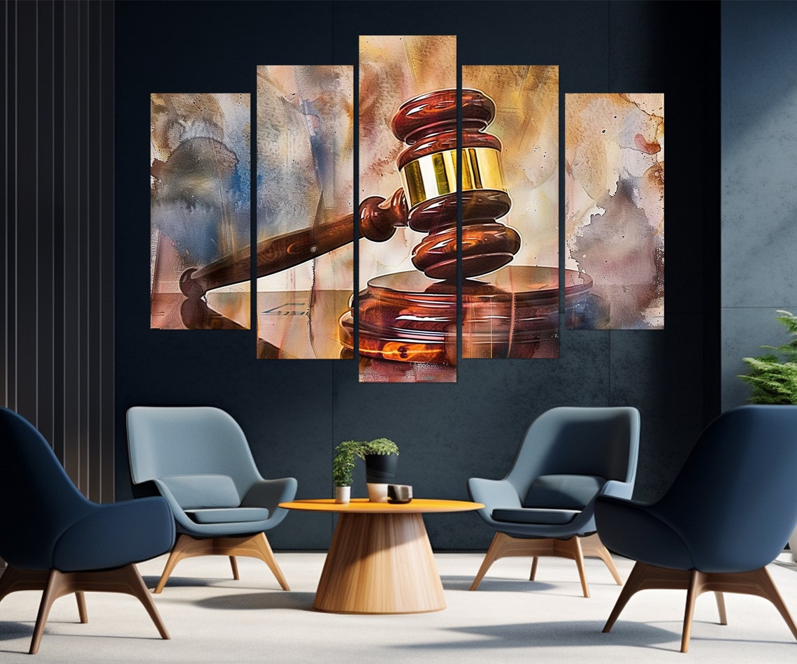 Judge Gavel Watercolor Painting Law Office Decor Justice Symbol Poster - Image 4
