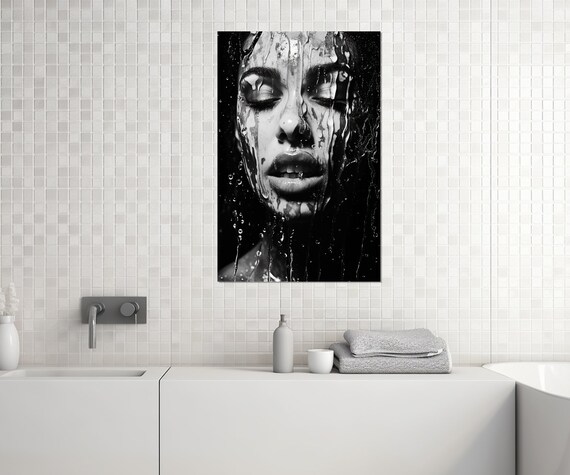 Black And White Woman Portrait With Water Dripping Down Her Face Poster