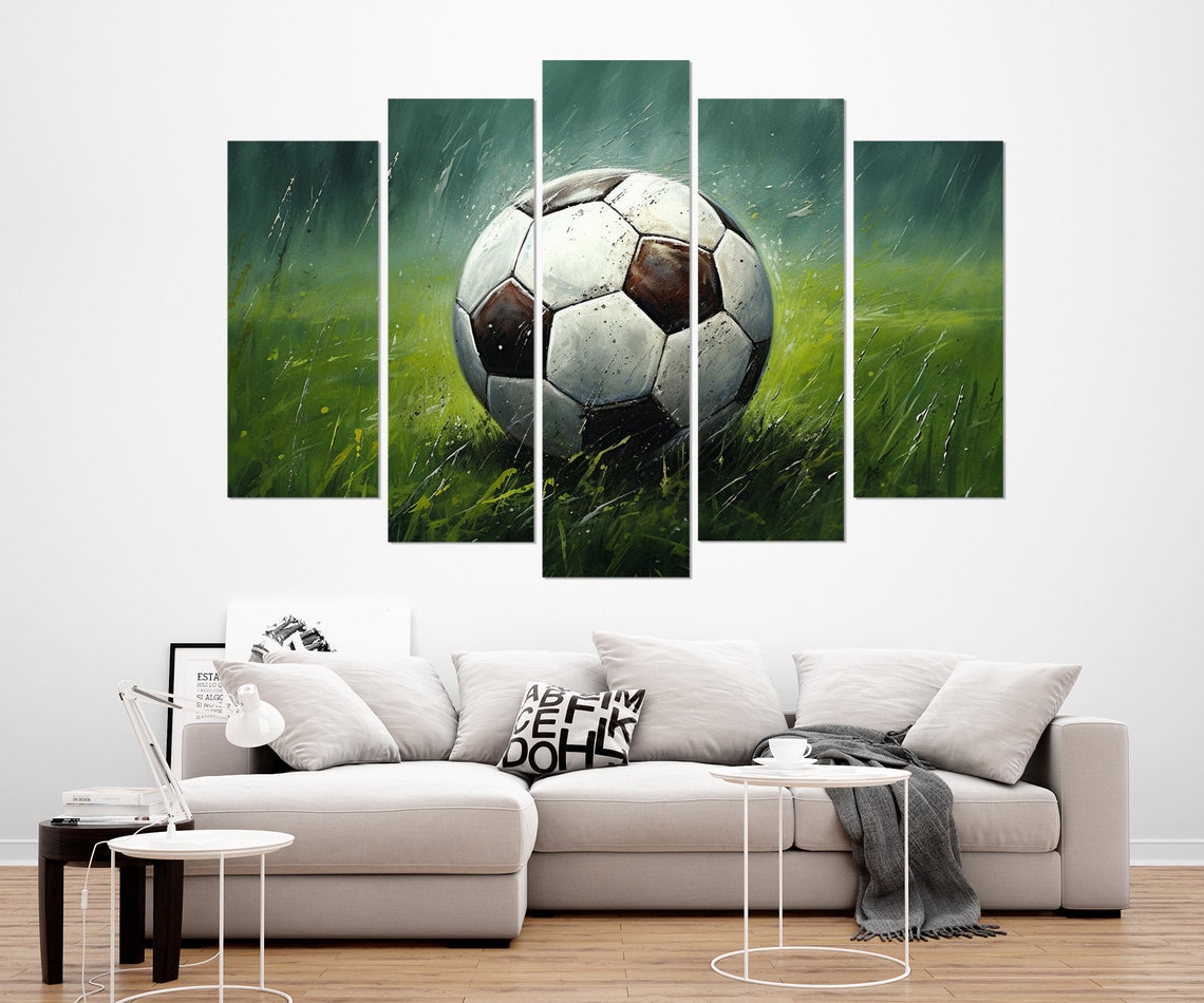 Classic Soccer Ball on Rainy Green Grass Painterly Sports Wall Art - Image 3
