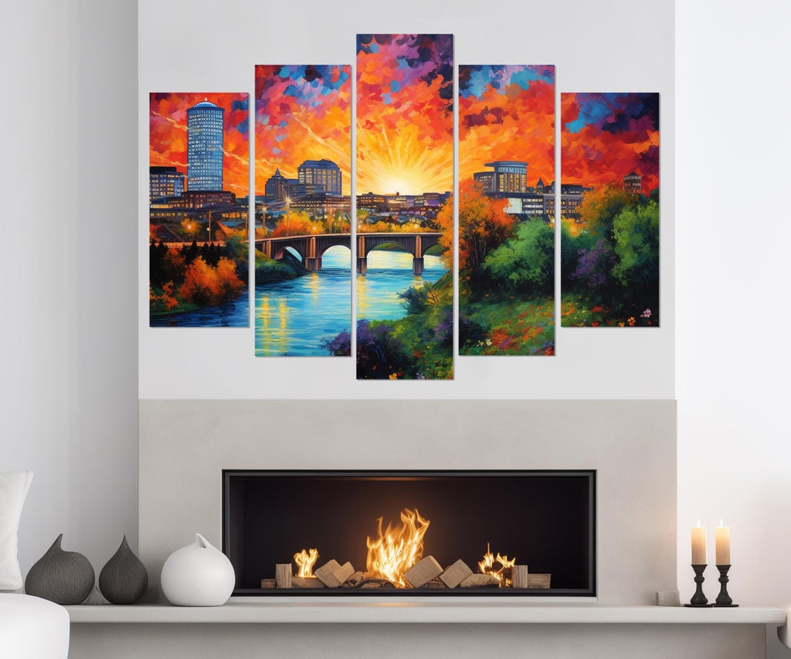 Richmond Skyline Fiery Sunset River Bridge Painted Virginia Poster - Image 3