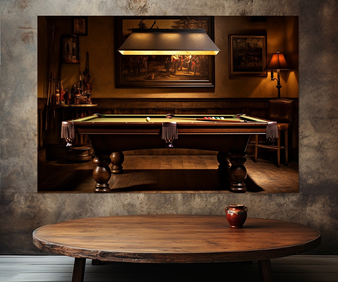 Vintage Billiard Room Pool Table Under Lamp Man Cave Game Room Poster