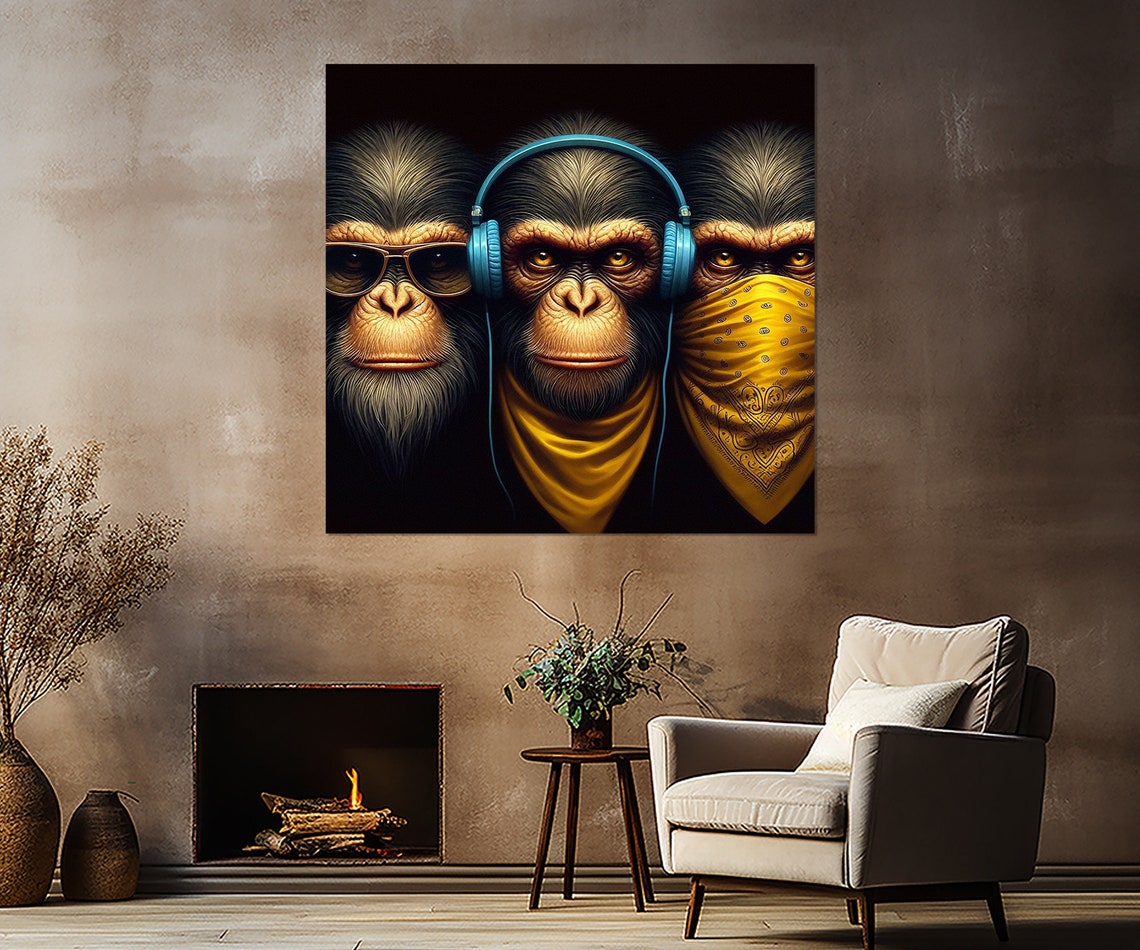 Three Wise Monkeys See Hear Speak No Evil Cool Portrait Poster - Image 4