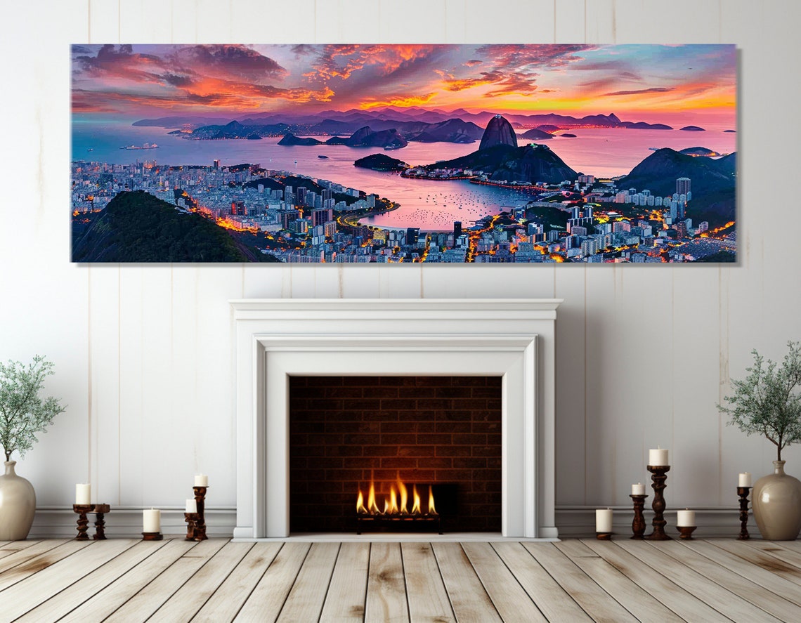 Rio De Janeiro Brazil Sugarloaf Mountain Sunset Bay City Lights Poster - Image 2