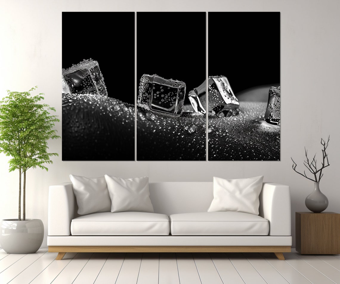 Ice Cubes On Dark Black And White Abstract Photography Poster - Image 4
