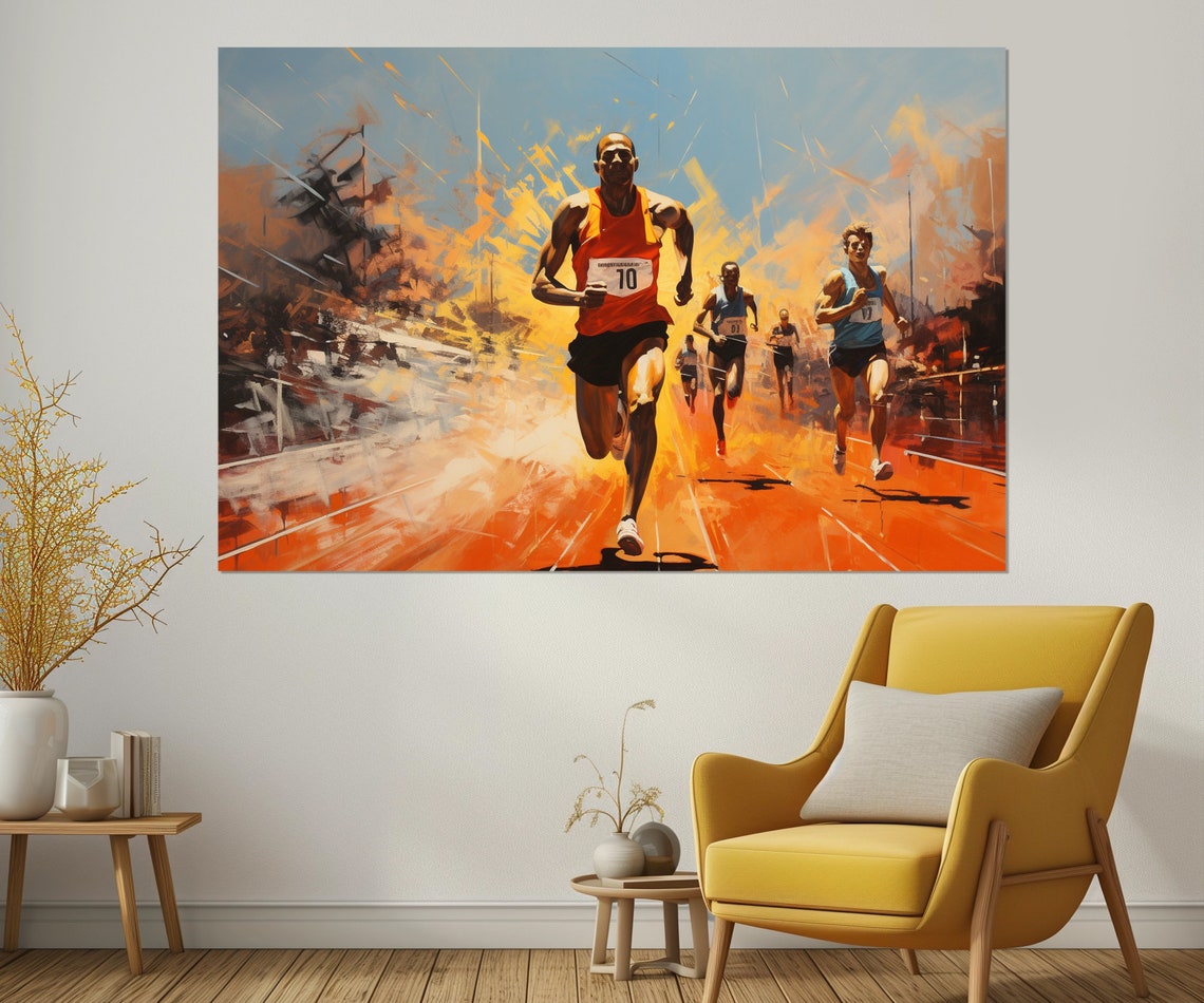 Marathon Runners Race Fiery Sprint Dynamic Sports Painting Poster - Image 2