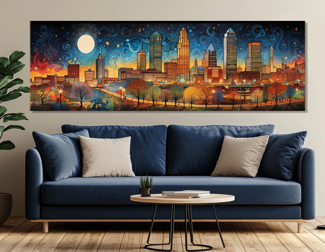 Oklahoma City In Van Gogh Starry Night Style With Moonlit Skyline Poster - Image 2