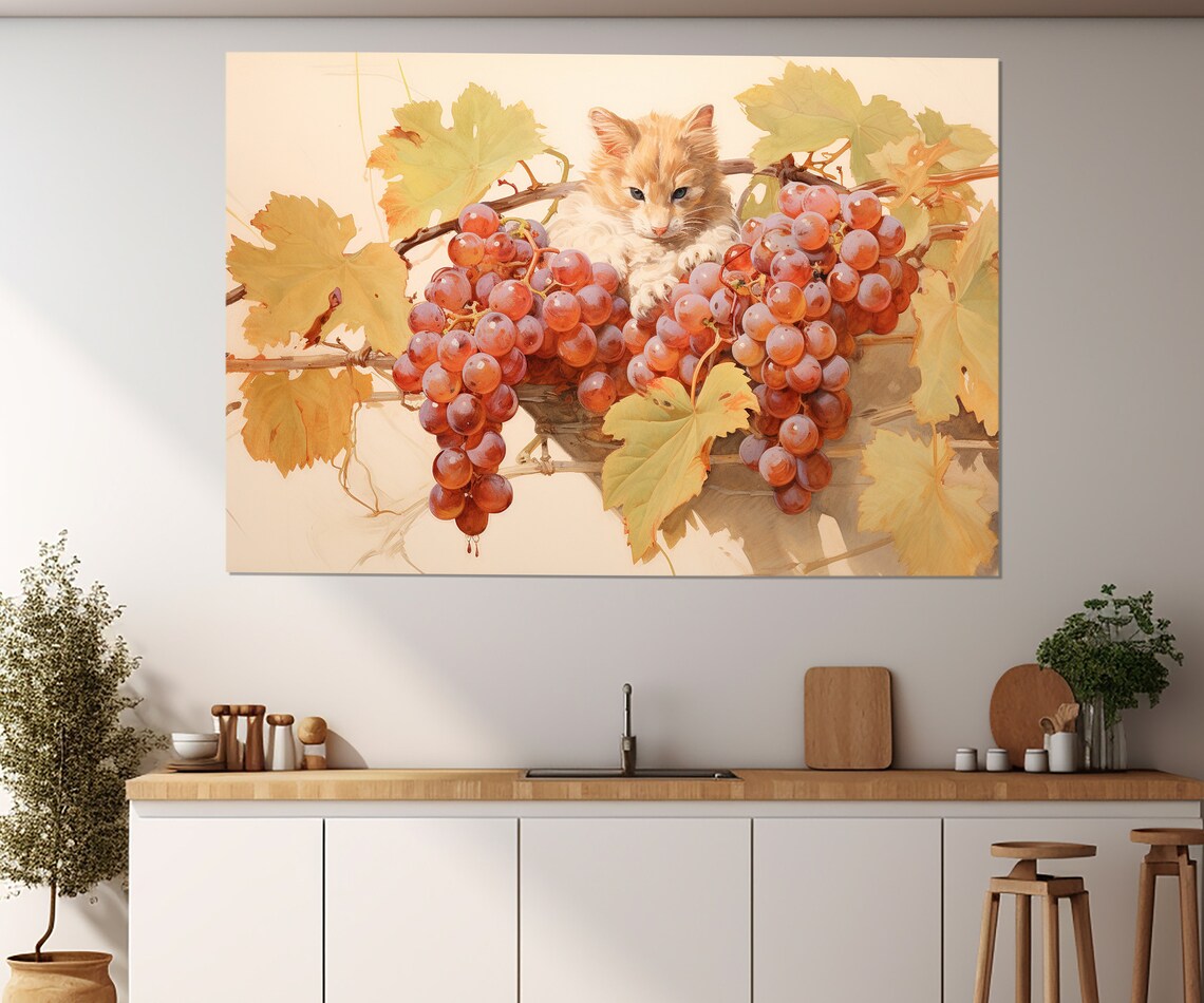 Grape Branch Painting Print Vineyard Wall Art Grape Painting Framed And Ready To Hang
