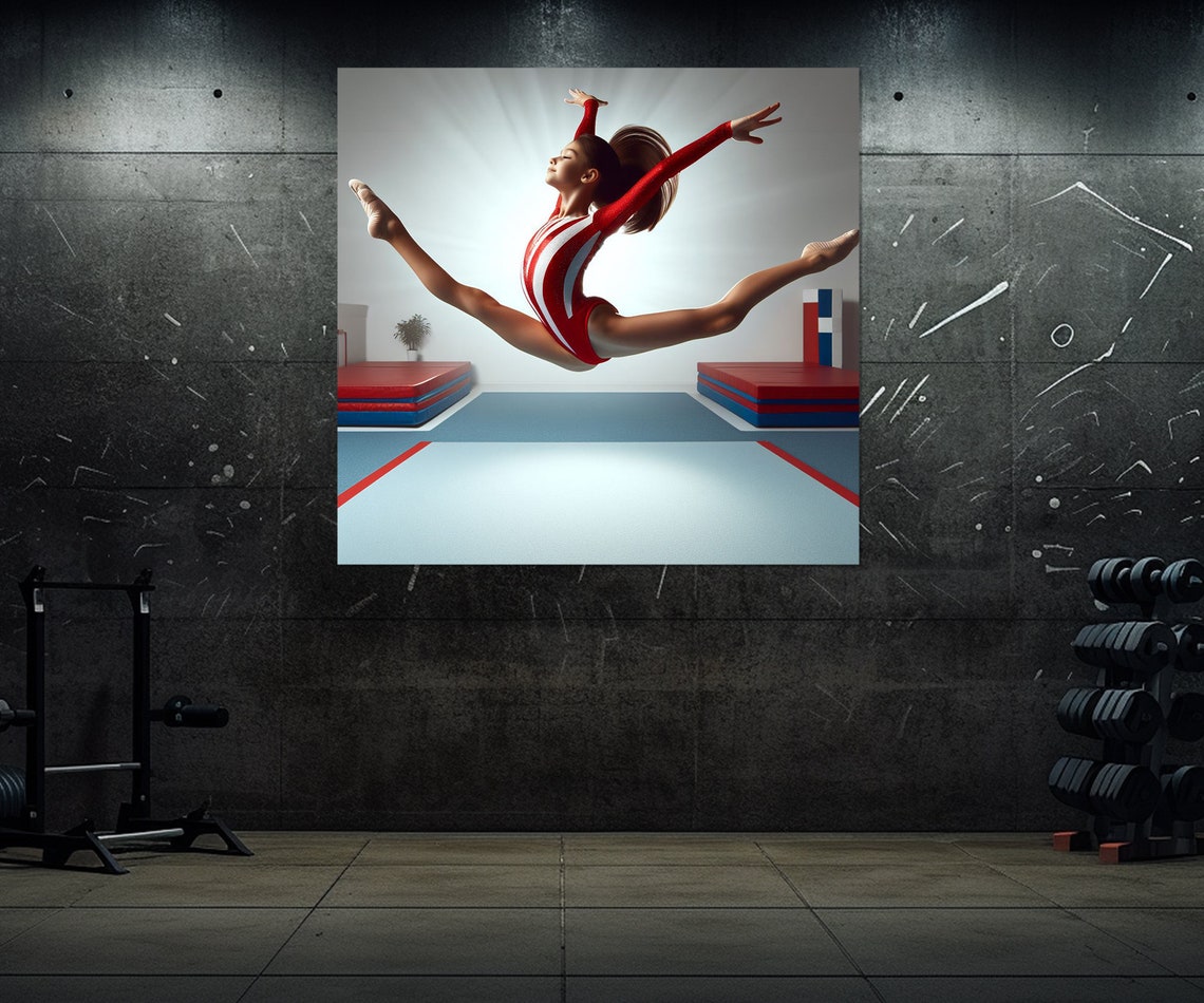 Gymnast Split Leap Floor Exercise Red Leotard Sports Action Poster - Image 4