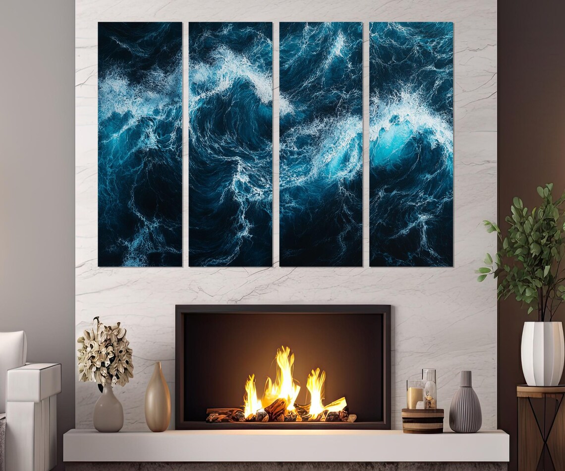 Deep Blue Ocean Waves, Coastal Wall Art Print - Image 4