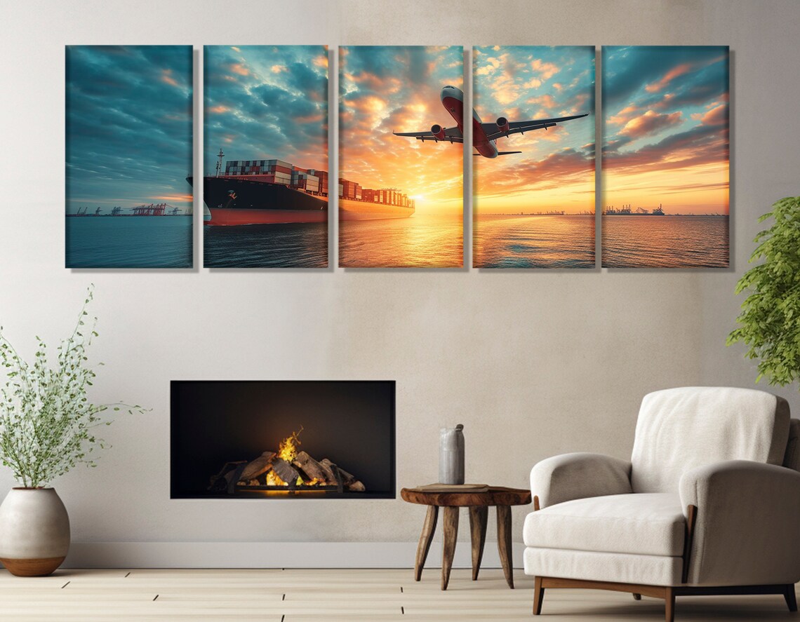 Logistics Plane and Cargo Ship Wall Art Print - Image 3