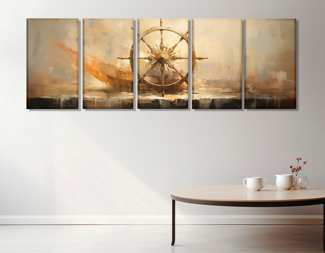 Ships Wheel Painting Print Large Ships Helm Sailing Wall Art Sailor Gift Framed And Ready To Hang - Image 3