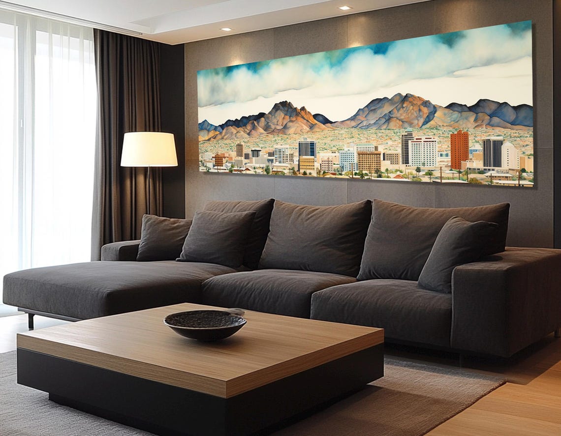 Misty El Paso Skyline With Franklin Mountains Watercolor Style Poster - Image 2