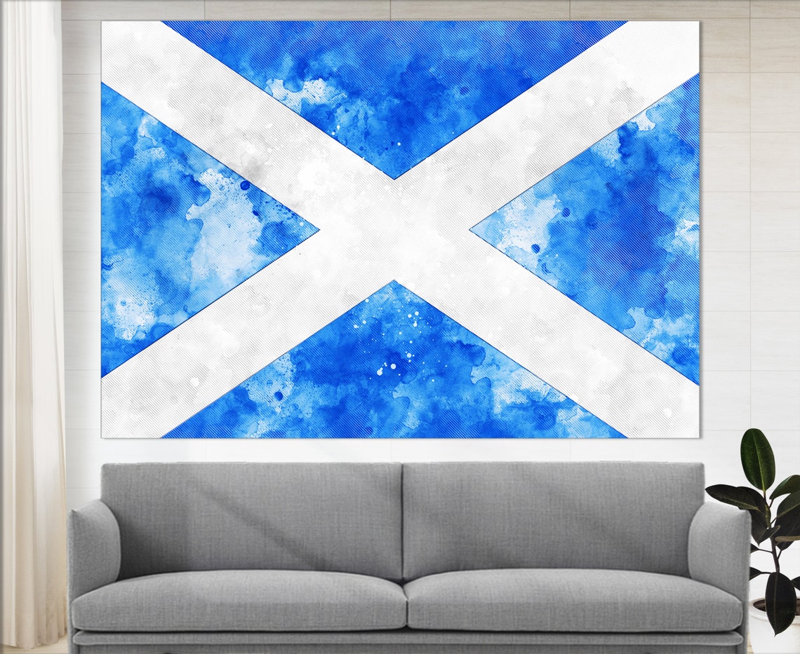 Scotland Flag Watercolor Blue Saltire Canvas Large Wall Art Poster