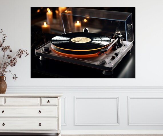 Modern Turntable Vinyl Record Player Candlelight Music Room Wall Art Poster