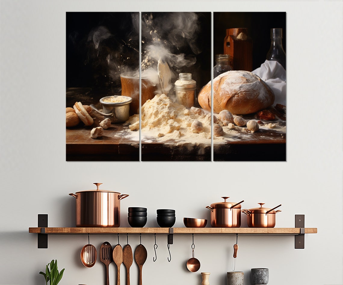 Rustic Bread Baking Flour Loaf Still Life Bakery Kitchen Wall Art - Image 4