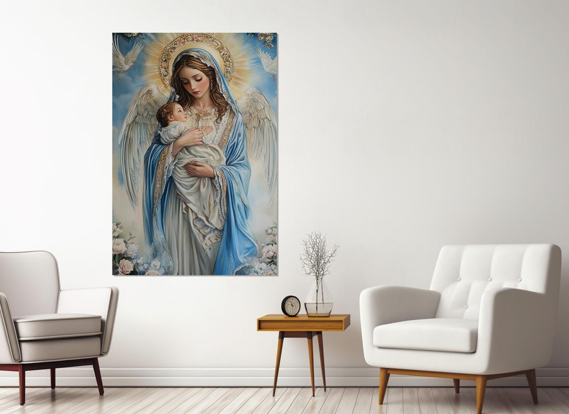Mary Mother Of Jesus Print The Virgin Mary With Jesus Christ Painting Virgin Mary Poster Christian Icon Framed And Ready To Hang - Image 4