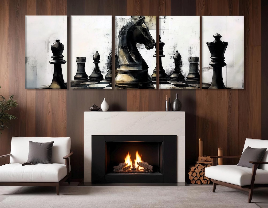 Abstract Chess Art Print, Chess Club Wall Decor - Image 3