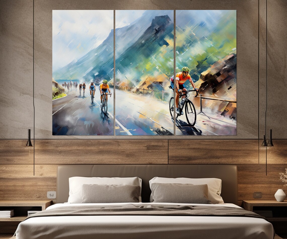 Road Cyclists Racing Mountain Pass Watercolor Action Sports Wall Art - Image 4