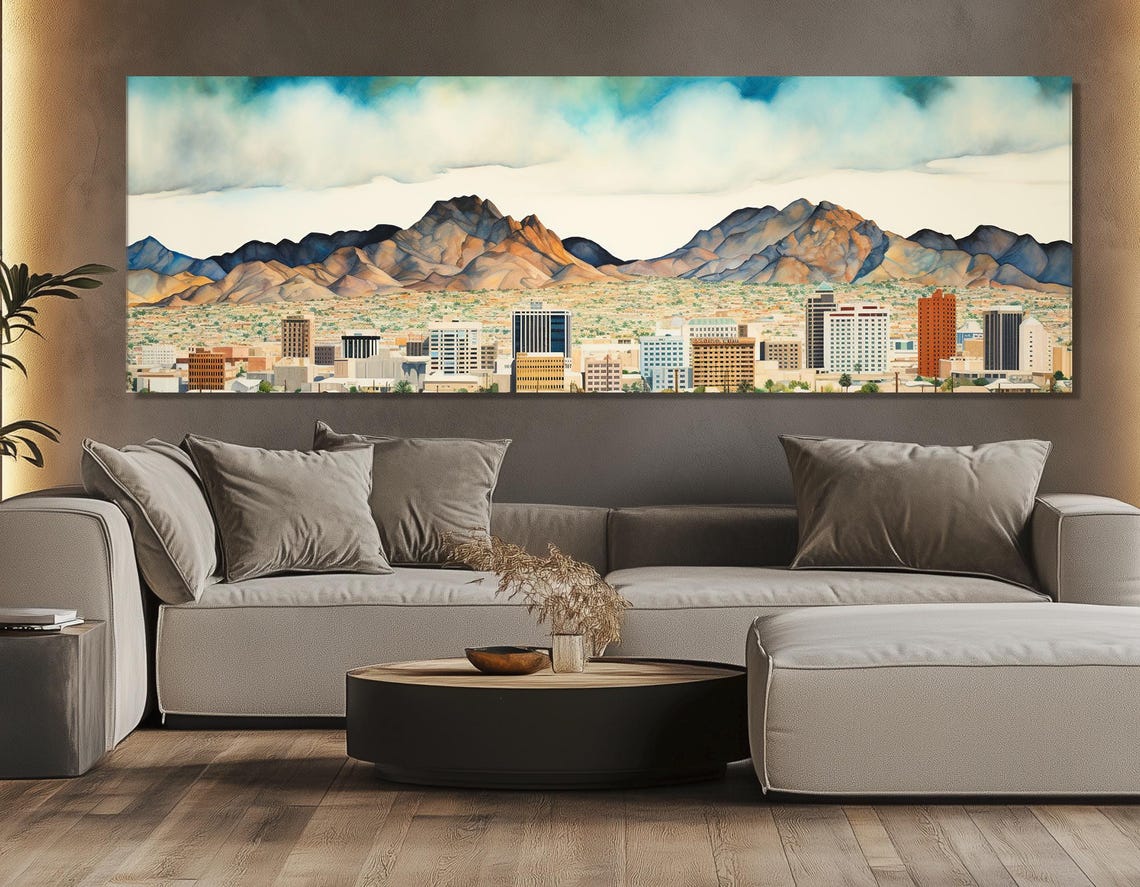 Misty El Paso Skyline With Franklin Mountains Watercolor Style Poster