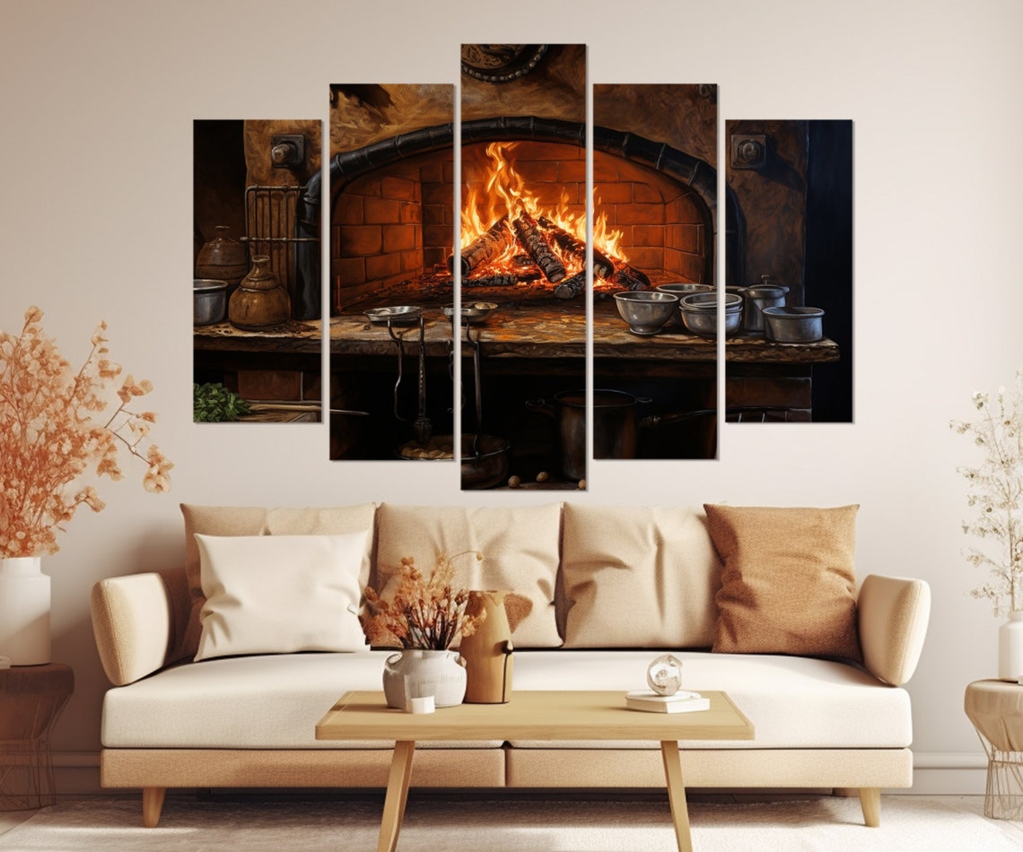 Rustic Brick Oven Roaring Fire Vintage Bakery Kitchen Painting Poster - Image 4