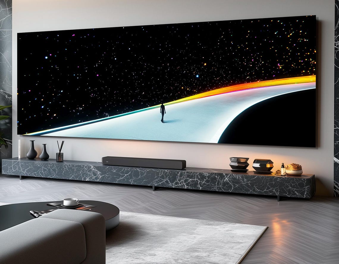Lone Figure Glowing Path Over Starry Universe Fantasy Wall Art Print - Image 3