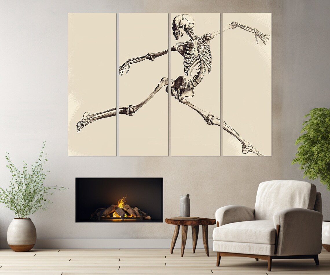 Running Human Skeleton Vintage Anatomy Illustration Triptych Medical Office Wall Art - Image 3