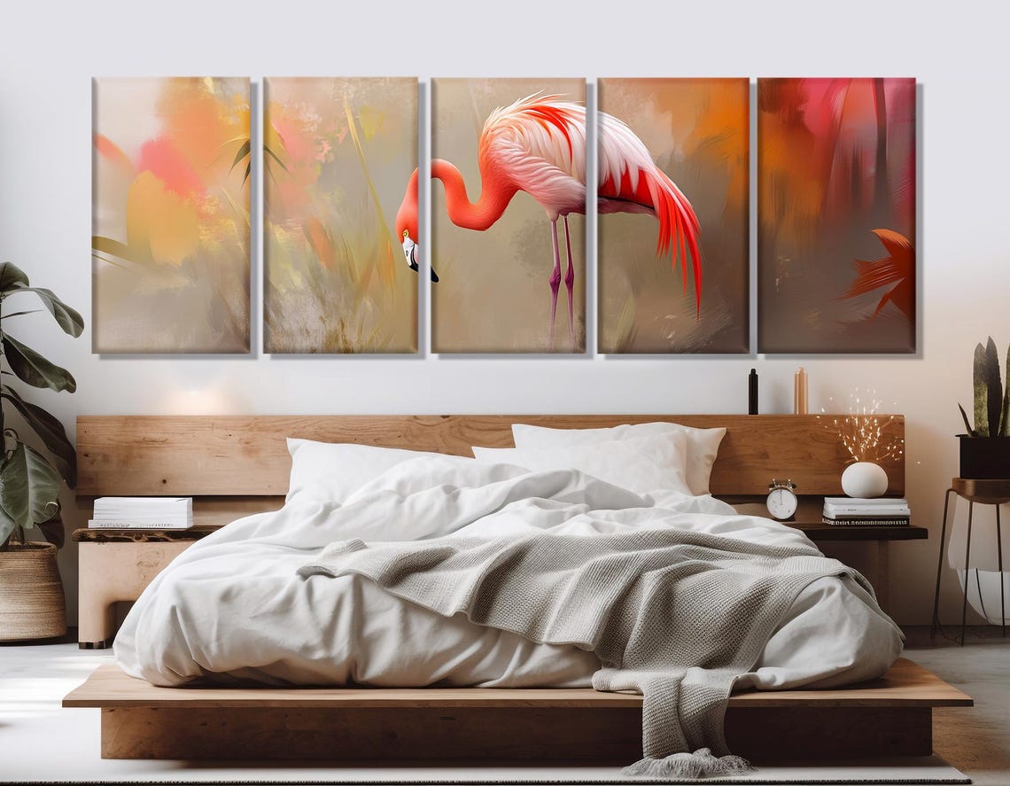 Pink Flamingo Soft Abstract Watercolor Warm Tones Wildlife Poster - Image 3