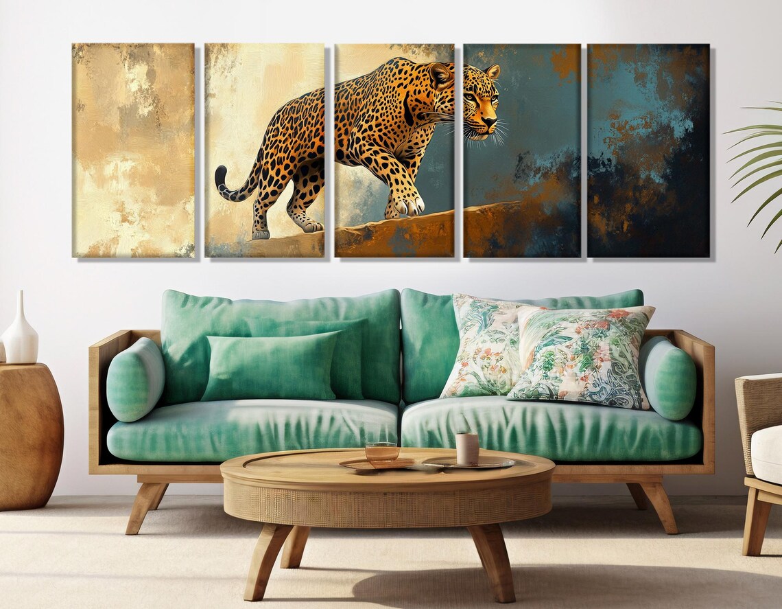 Majestic Leopard Portrait Wildlife Painting Abstract Animal Wall Poster - Image 2