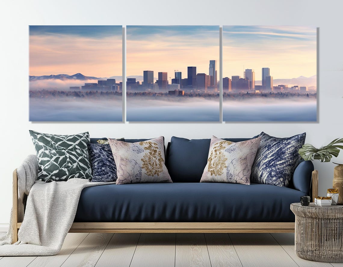 Denver Skyline Rising Above Morning Fog With Rocky Mountains Poster - Image 4