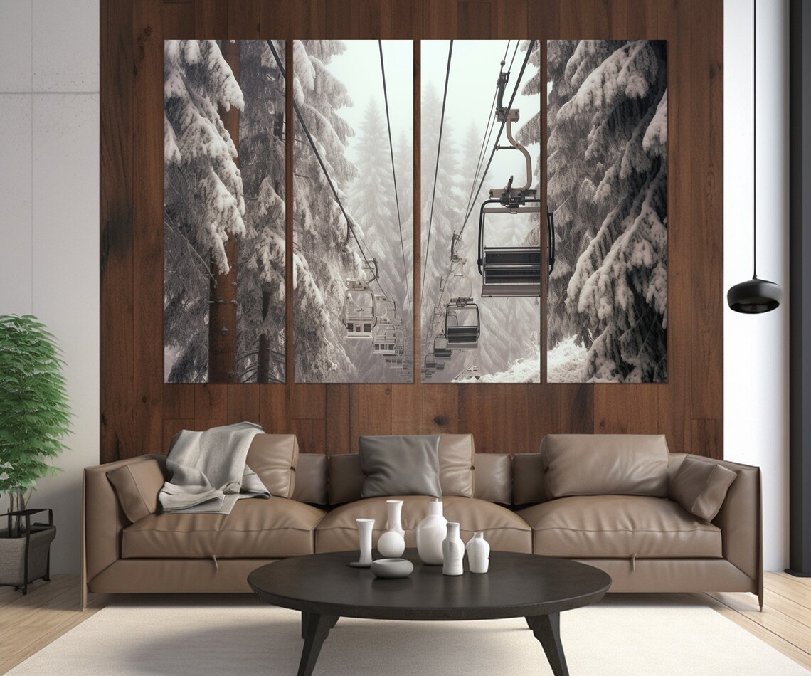 Ski Lift Winter Landscape Art Print, Skier Gift - Image 2