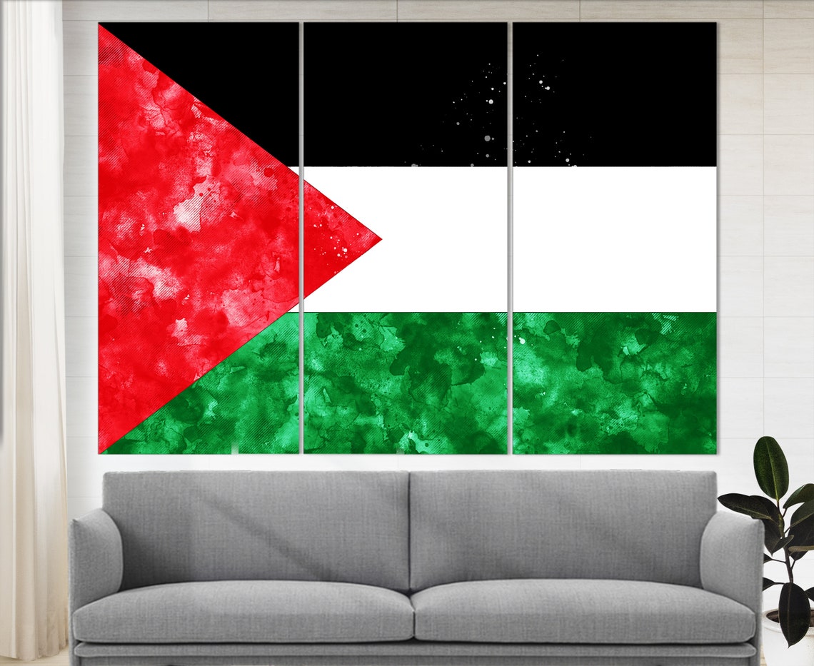 Palestine Flag Watercolor Tricolor Red Triangle Canvas Wall Art Poster - Image 4