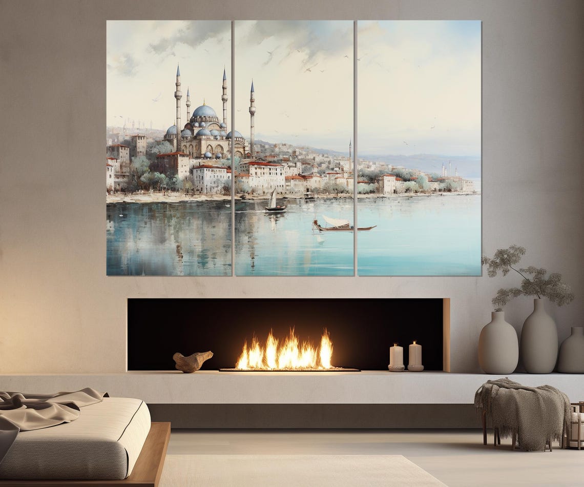 Istanbul Turkey Waterfront Mosque Minarets Soft Pastel Travel Poster - Image 4