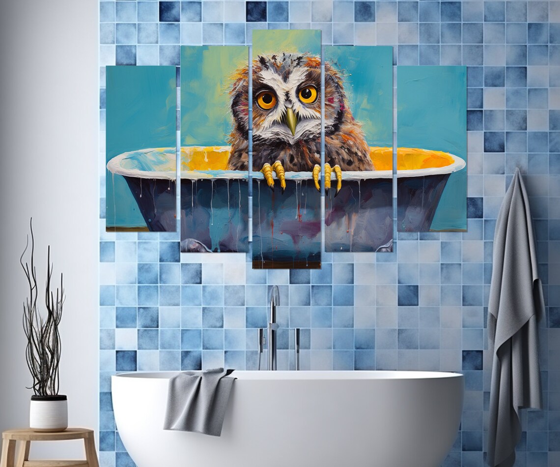 Cute Wide Eyed Owl Sitting In A Vintage Bathtub Playful Poster - Image 3