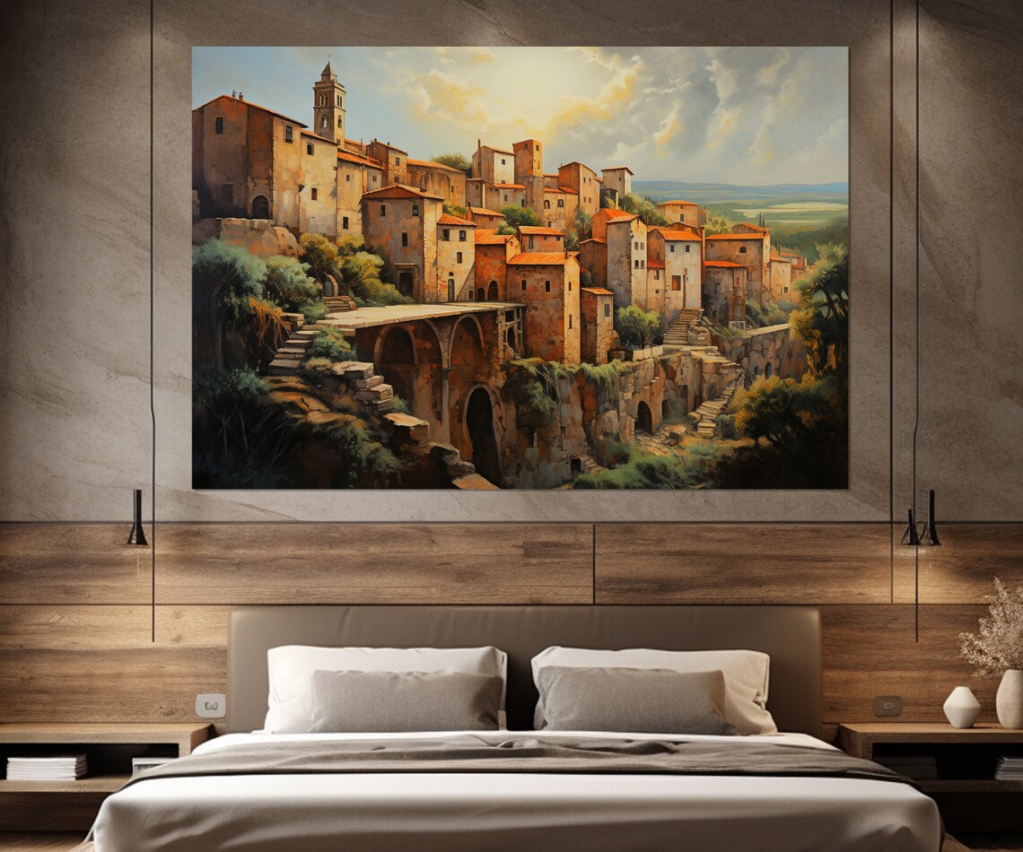 Pitigliano Tuscany Medieval Hilltop Town Italy Painting Travel Poster