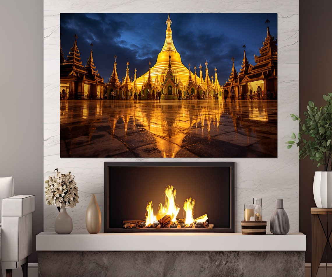 Shwedagon Pagoda Yangon Myanmar Golden Night Reflection Poster