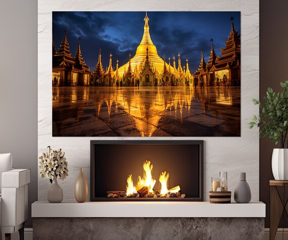 Shwedagon Pagoda Yangon Myanmar Golden Night Reflection Poster