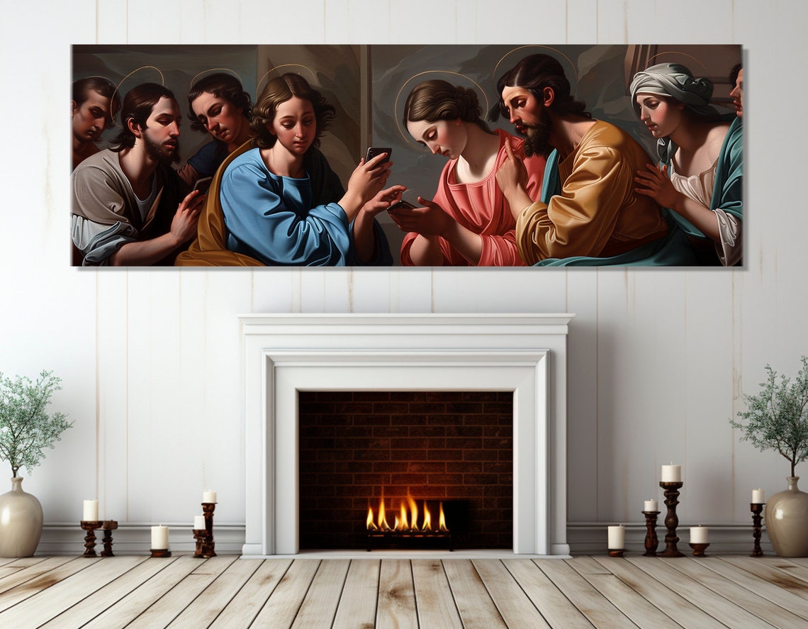 Renaissance Saints Looking At Cell Phones Funny Classic Art Poster