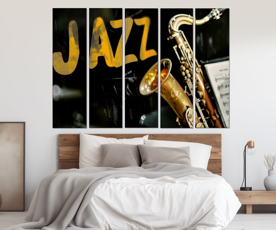Jazz Saxophone Music Art Gold Brass Instrument Black Background Wall Art Print - Image 3