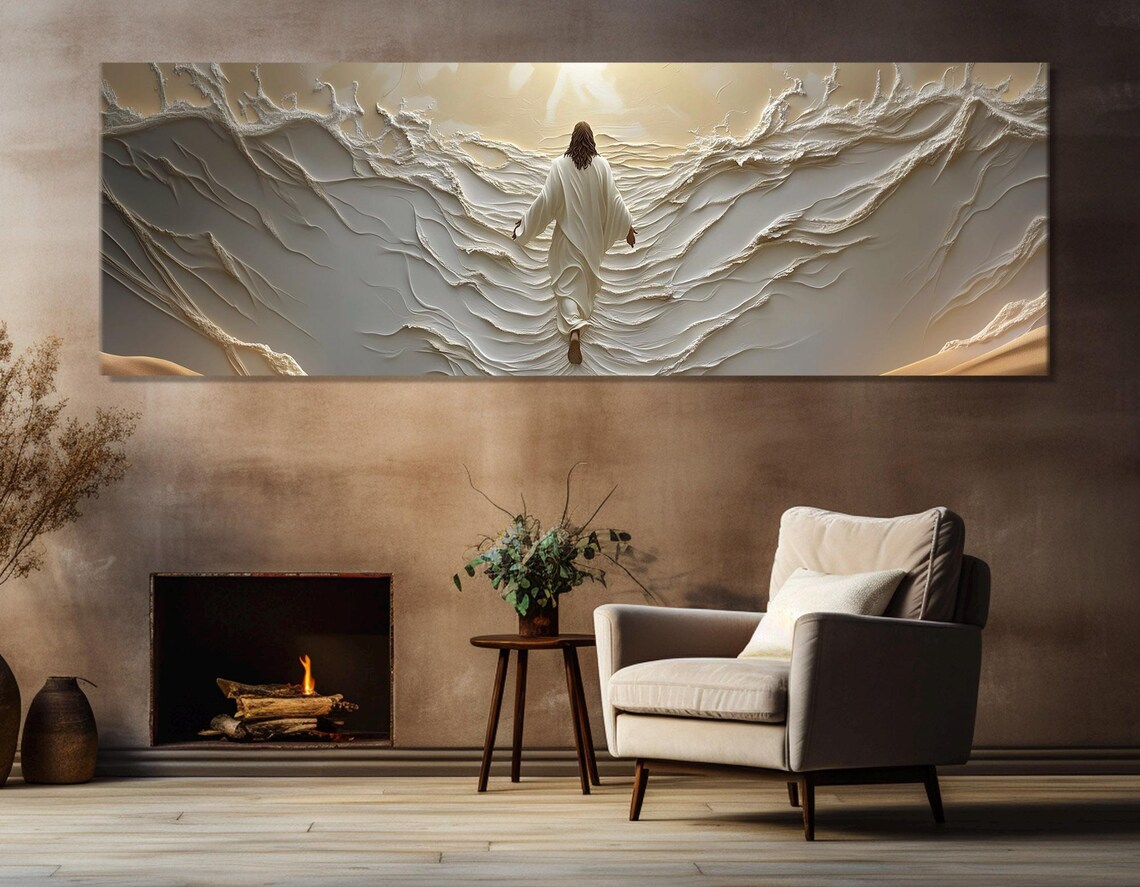 Jesus Walking On Water Religious Bedroom Art Print - Image 2