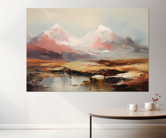 Mountains Abstract Oil Painting Print Soft Tones Nature Painting Nature Wall Art Framed And Ready To Hang