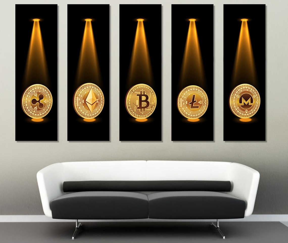 Gold Bitcoin Ethereum Cryptocurrency Coins Spotlight Wall Art Poster - Image 2