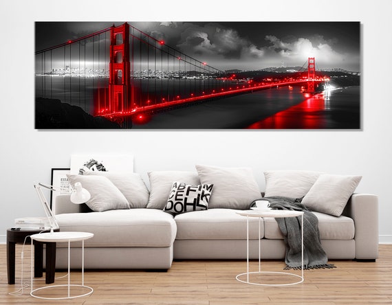 Golden Gate Bridge Panoramic Print San Francisco Wall Art San Francisco Art Large Golden Gate Print Framed Ready To Hang