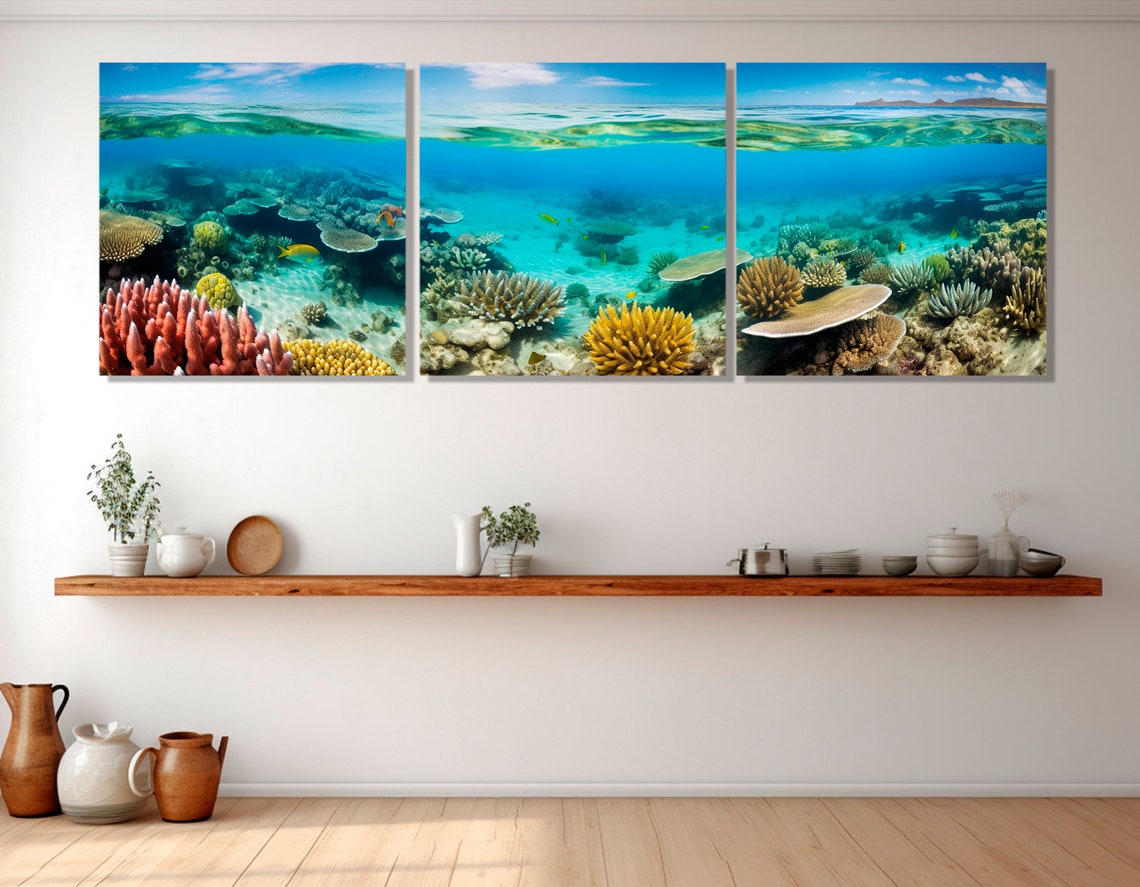 Coral Reef Underwater Split View Panorama Tropical Ocean Life Poster - Image 2