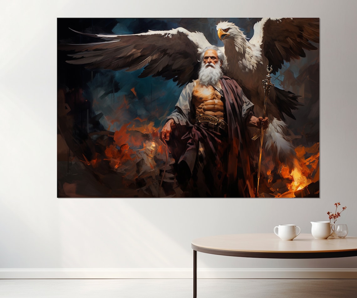 Zeus God Of Sky Eagle Storm Flames Greek Mythology Oil Painting Poster