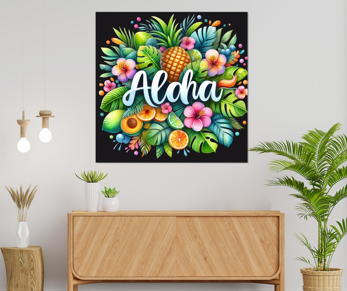 Aloha Pineapple Hibiscus Citrus Bright Neon Tropical Fruit Wall Art - Image 3