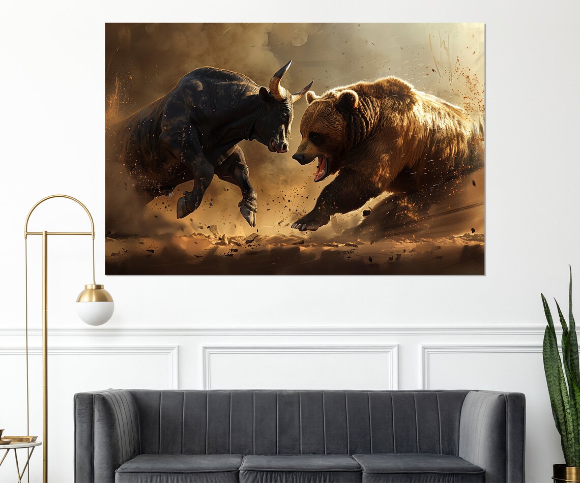 Bull And Bear Fight, Wall Street Trading Art Print