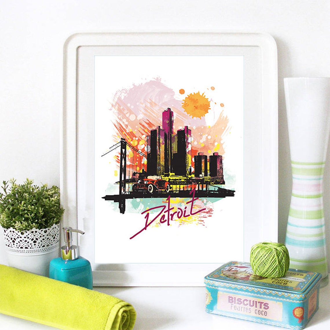 Detroit Print Detroit Skyline Detroit Art Detroit Poster Detroit Watercolor Detroit Art Print Detroit Map Detroit Wall Art - Image 2